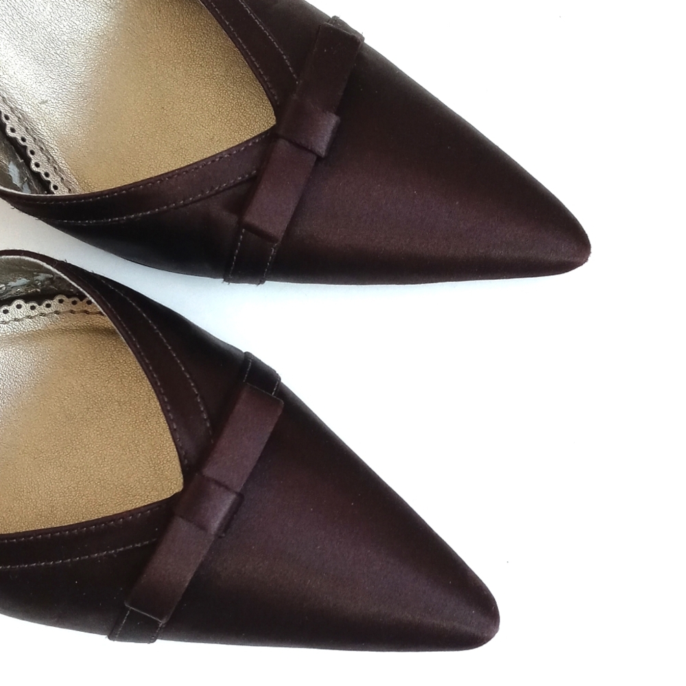 Ann Taylor Elegant Satin Brown Women's Kitten 3” Heels With Bow 8 - Picture 3 of 12